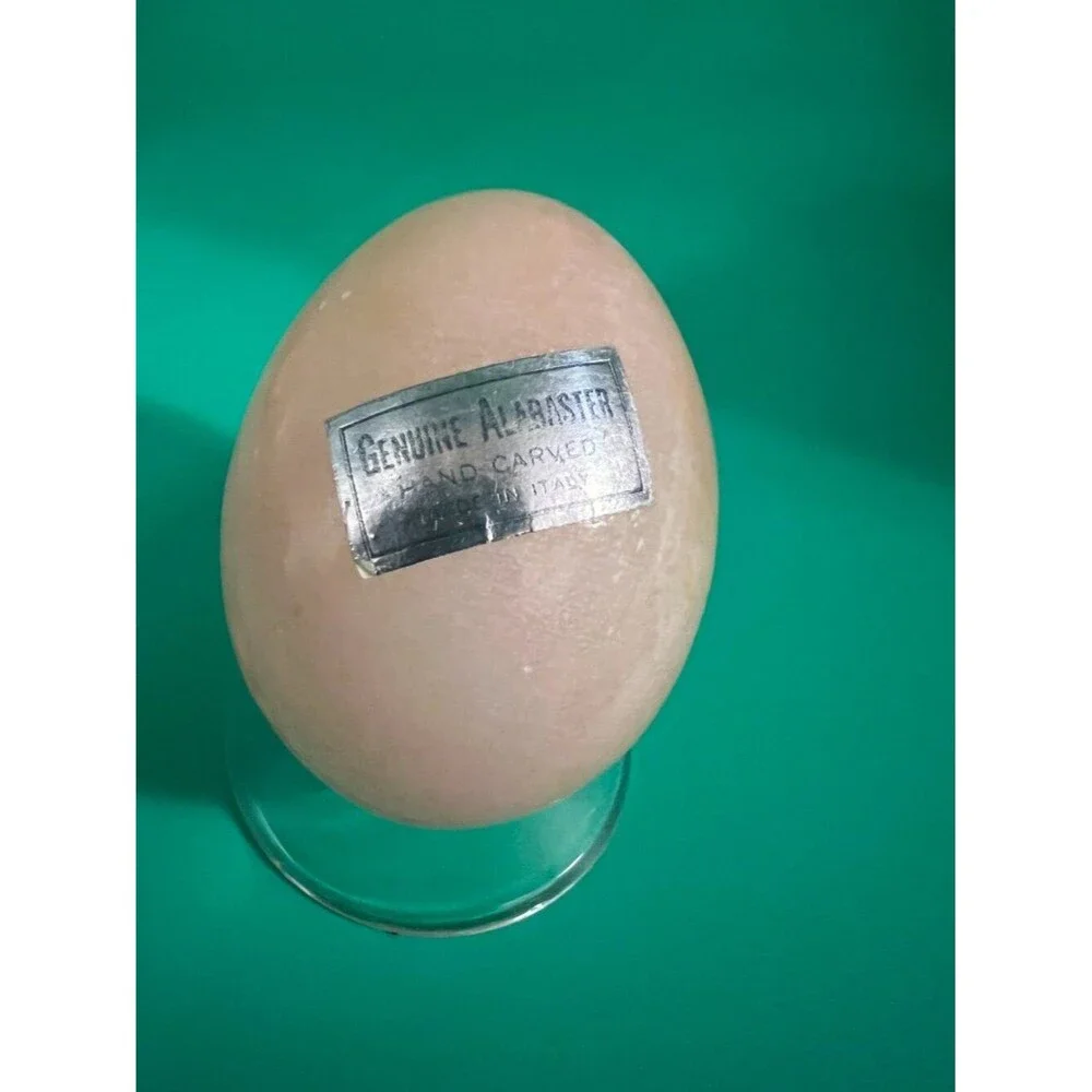 Vintage hand carved and painted marble/alabaster egg, made in Italy,